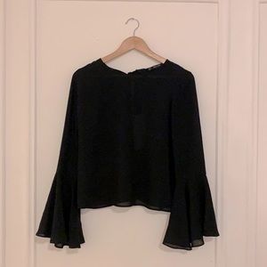 Semi-sheer Bell Sleeve Black Blouse